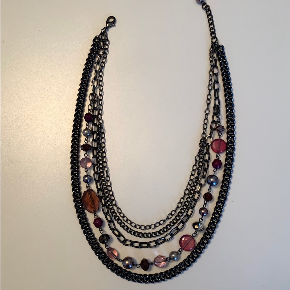 Layered Hematite Chain Link Statement Necklace Wi… - image 4